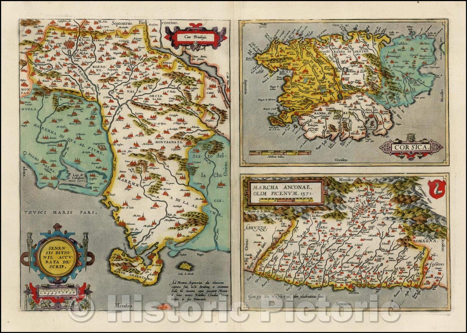 Historic Map - Siena, Senensis Ditionis Accurata Descrip, Corsica :: Siena, Corsican, Sena speaking nations, Nova descript Corsica, 1592 - Vintage Wall Art