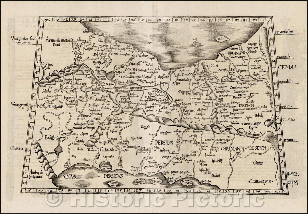 Historic Map - Tabula V Asiae (title on verso) (Persia)/Asia board 5 (title) this (Iran), 1535, Lorenz Fries - Vintage Wall Art