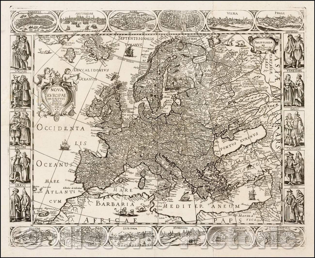 Historic Map - Nova Europae Descriptio Auctore I. Hondio. Pietro Todeschi/Map of Europe, 1670, Pietro Todeschi - Vintage Wall Art