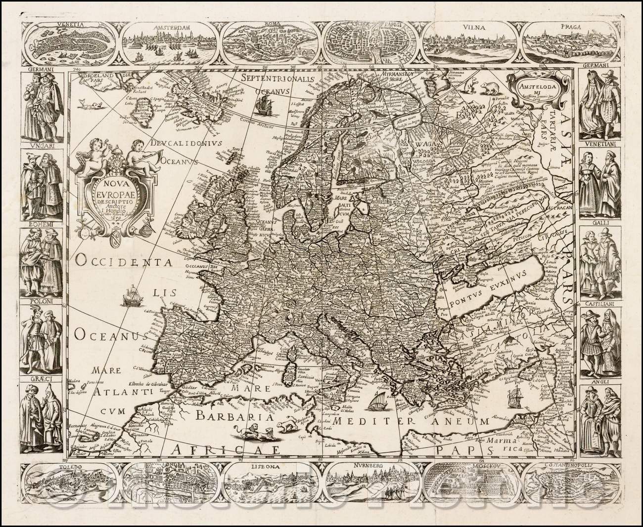 Historic Map - Nova Europae Descriptio Auctore I. Hondio. Pietro Todeschi/Map of Europe, 1670, Pietro Todeschi - Vintage Wall Art