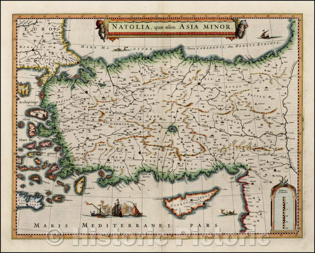 Historic Map - Natolia quae olim Asia Minor shows Cyprus, 1640, Willem Janszoon Blaeu v1