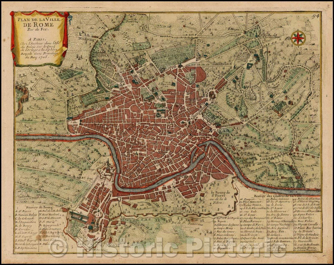 Historic Map - Plan de la Ville De Rome, 1705, Nicolas de Fer v1