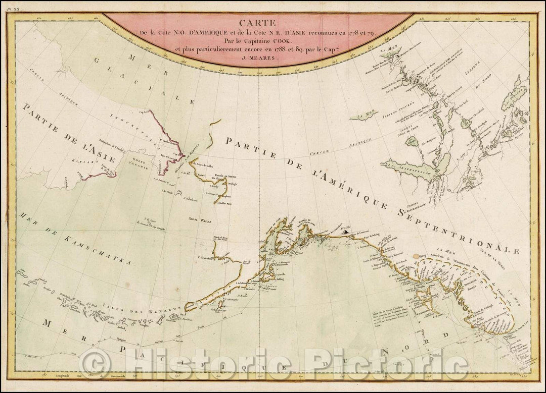 Historic Map - :: Card La Cote N.O. Of America and N. E. Cote De L'recognized Asia, 1794 - Vintage Wall Art