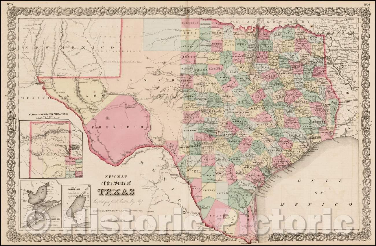 Historic Map - New Map of the State of Texas, 1857, Joseph Hutchins Colton v4