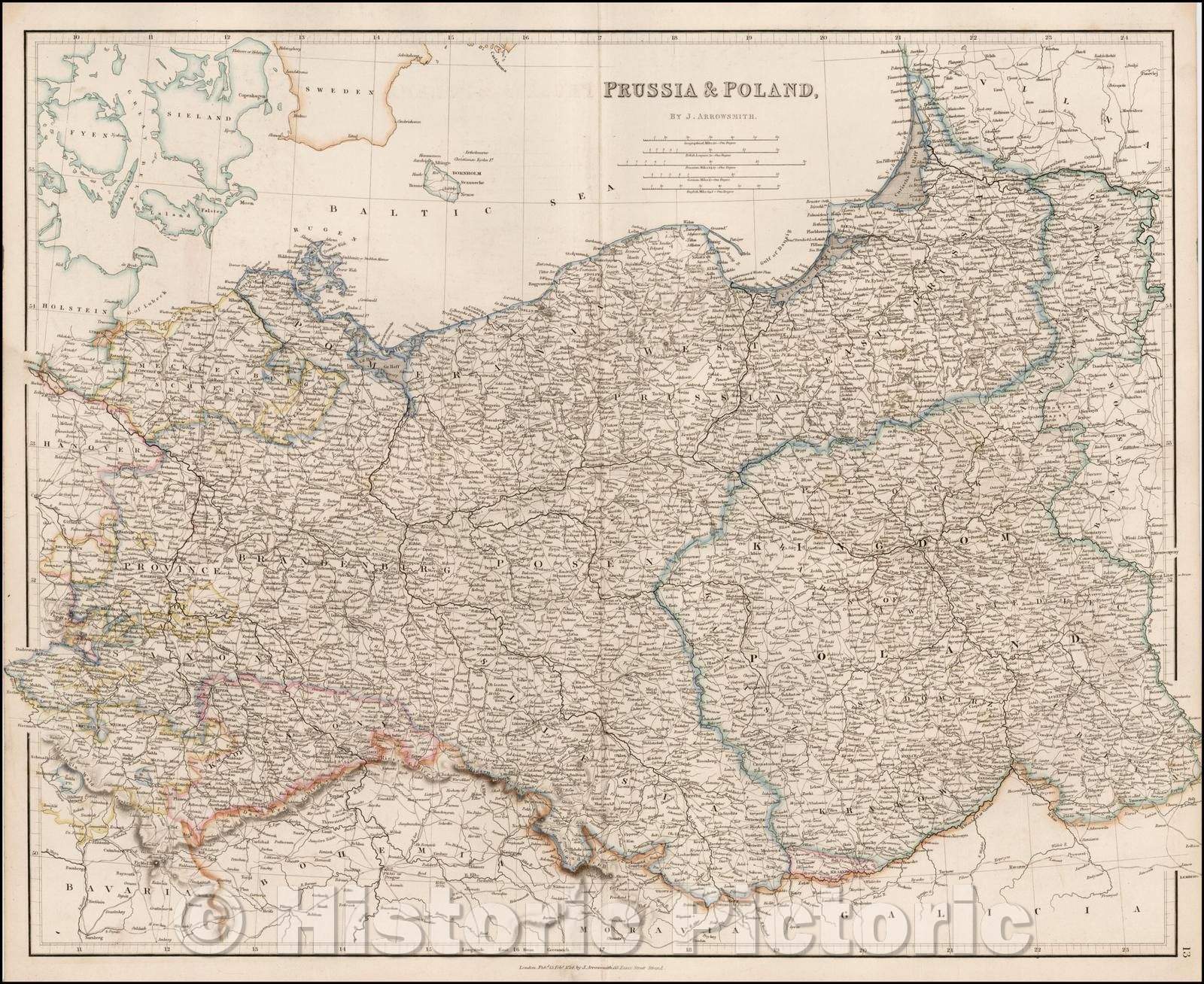 Historic Map - Prussia & Poland, 1834, John Arrowsmith - Vintage Wall Art