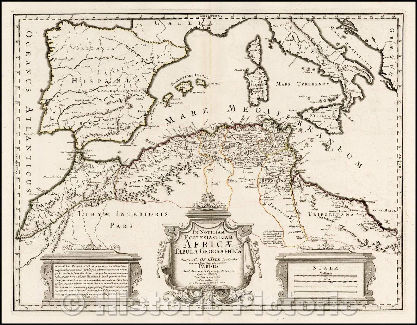 Historic Map - In Notitiam Ecclesiasticam Africae Tabula Geographica/The Church of the Notice of Africa Map. 1700, 1745, Philippe Buache - Vintage Wall Art