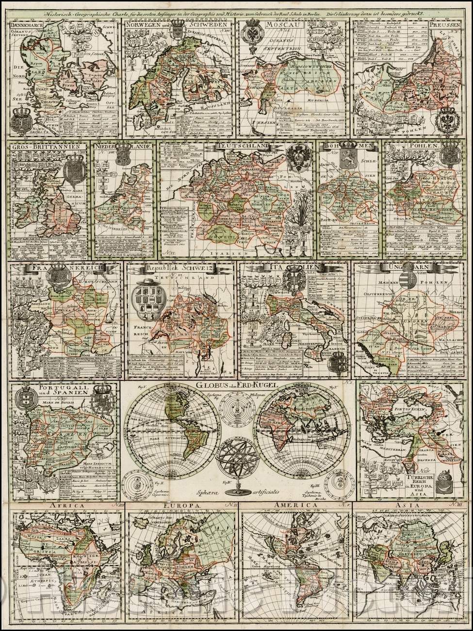 Historic Map - Historisch-Geographische Charte fur die ersten Anfanger in der Geographie und Historie/Major countries and continents of the world, 1780 - Vintage Wall Art