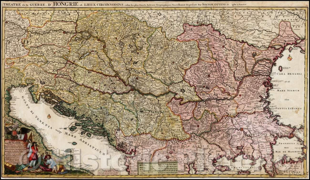 Historic Map - Novissima Tabula Regni Hungariae :: Hungary, the Danube Delta, Transylvania, Walachia, Moldavia, Croatia, Bosnia, Dalmatia, Slavonia, 1726 - Vintage Wall Art