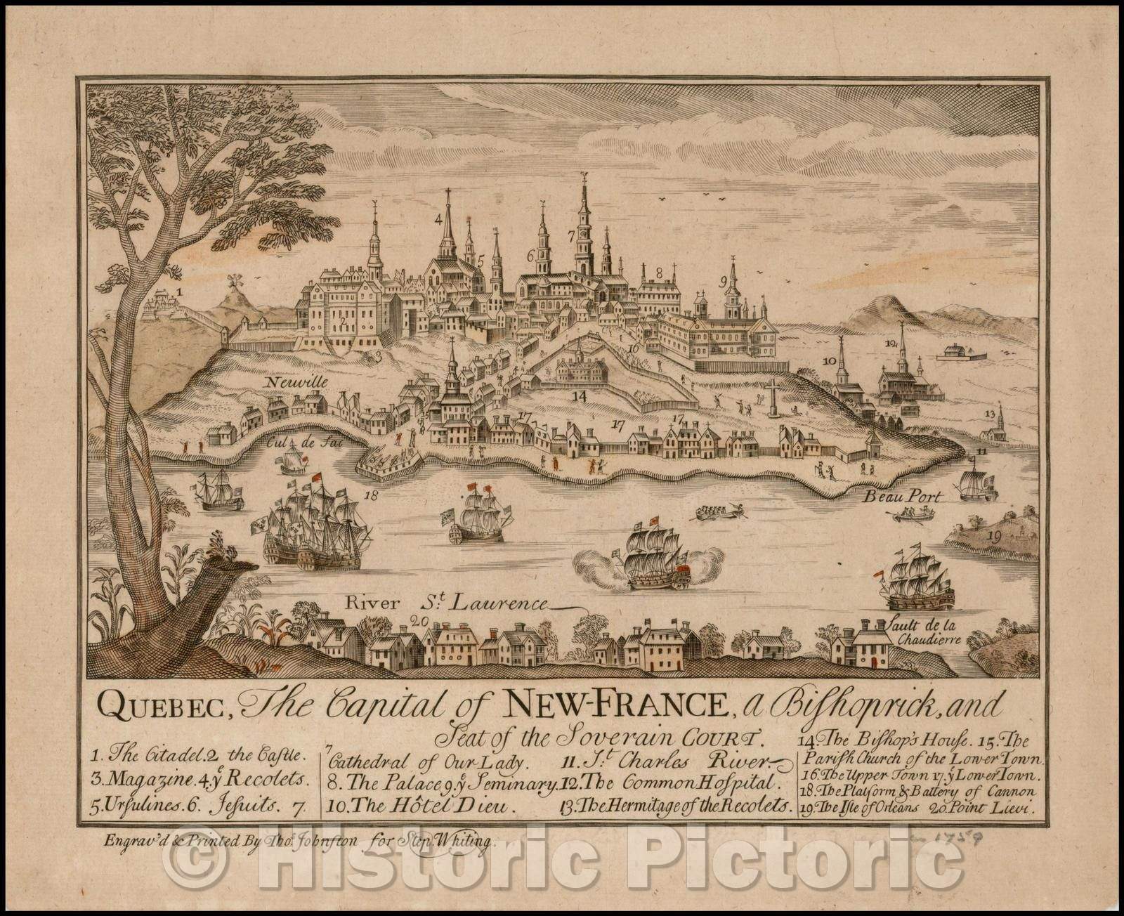 Historic Map - Quebec, The Capital of New-France, a Bishoprick, and Seat of the Soverain Court, 1759, Thomas Johnston - Vintage Wall Art