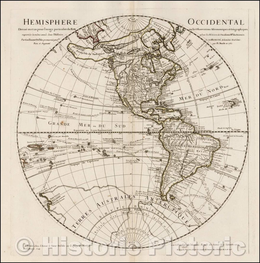 Historic Map - Hemisphere Occidental Dresse :: Western Hemisphere and Eastern Hemisphere, 1760 - Vintage Wall Art