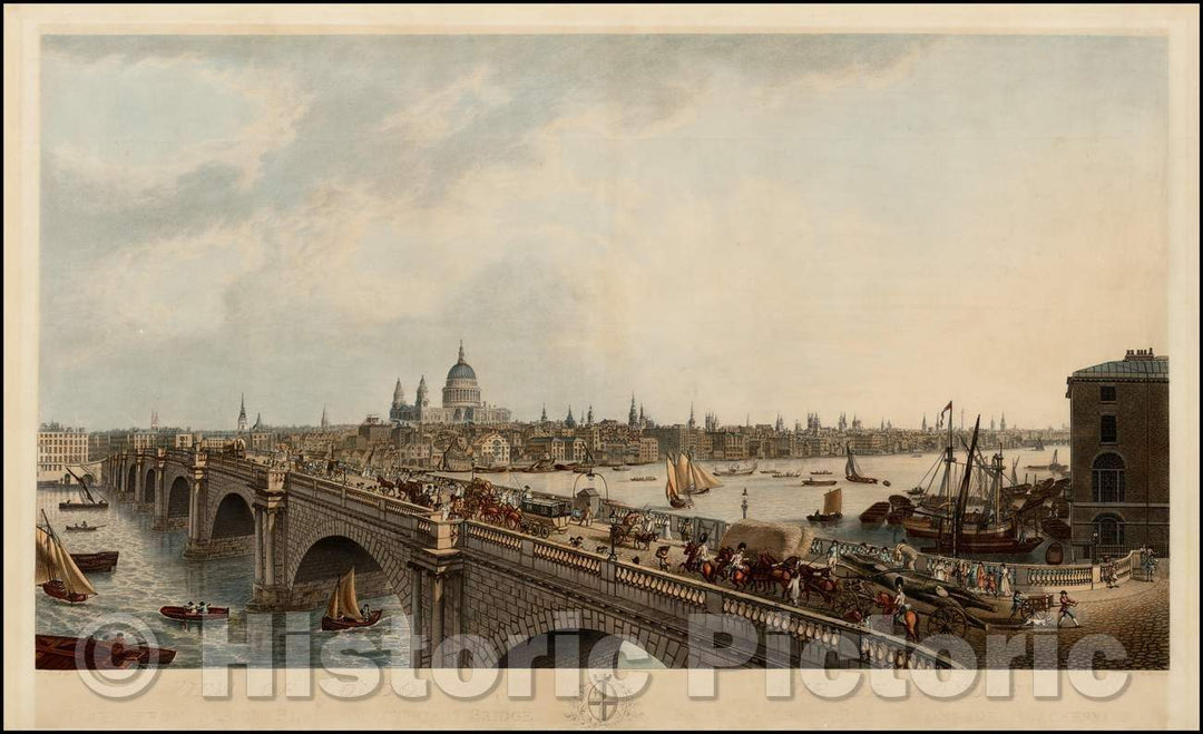 Historic Map - View of London taken From Albion Place Blackfryars Bridge, 1802, Joseph Constantine Stadler - Vintage Wall Art