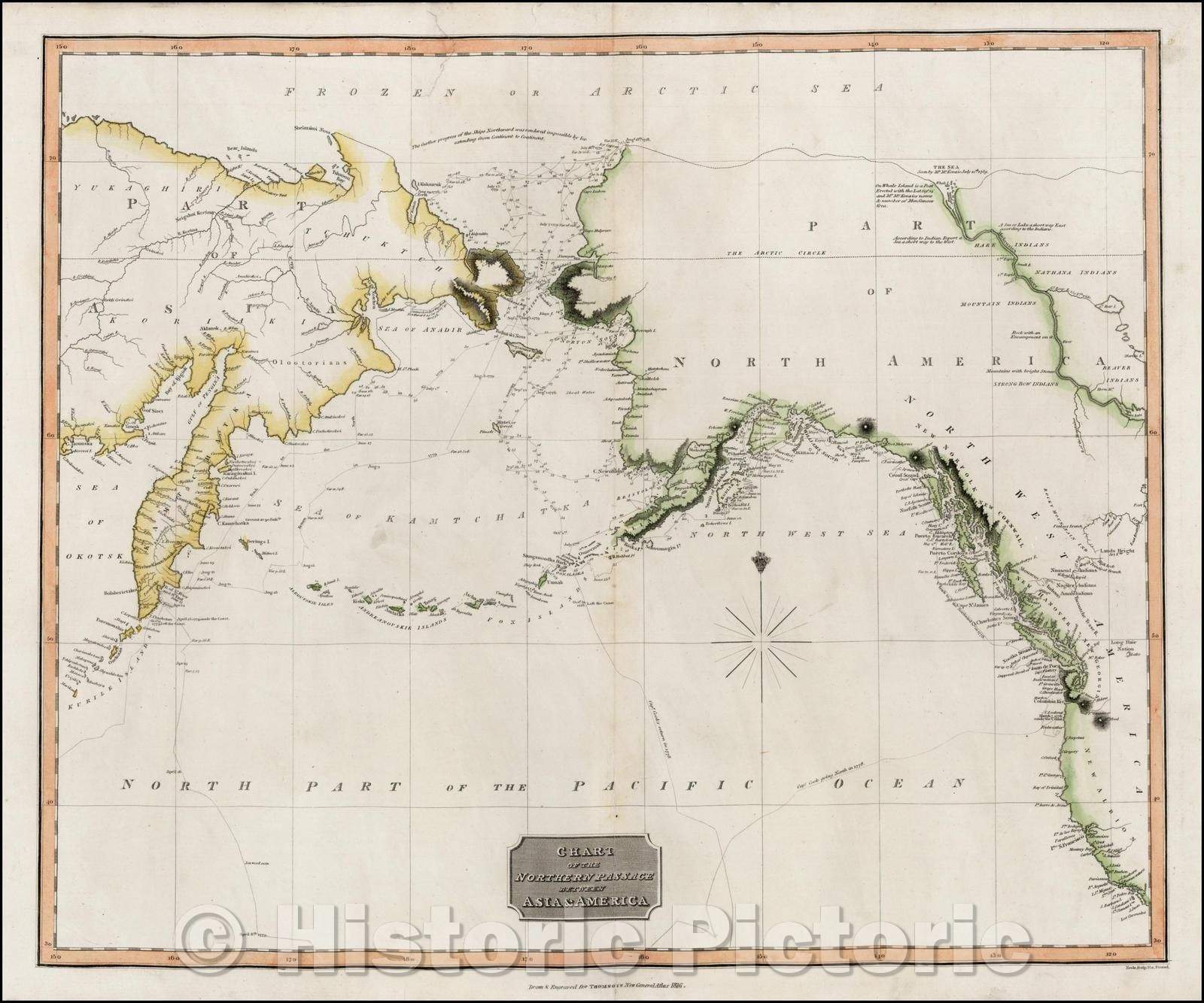 Historic Map - Chart of the Northern Passage Between Asia & America, 1816, John Thomson v2