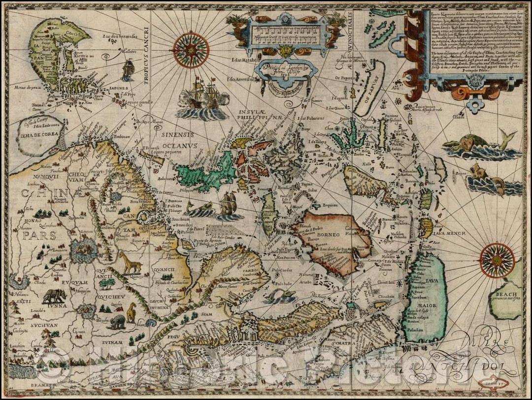 Historic Map - Exacta & Accurata Delineatio cum Orarum Maritimarum tum etjam locorum terrestrium quae in Regionibus China, 1598, Jan Huygen Van Linschoten - Vintage Wall Art