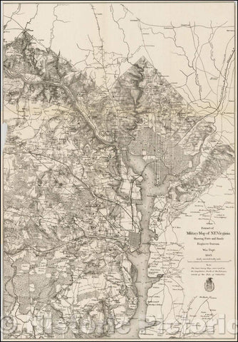 Historic Map - Extract of Military Map of N.E. Virginia Showing Forts and Roads, 1865, United States War Dept. - Vintage Wall Art