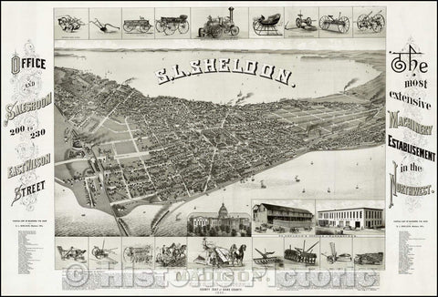 Historic Map - Madison. State Capital of Wisconsin. County Seat of Dane County, 1885, Norris, Wellge & Co. - Vintage Wall Art