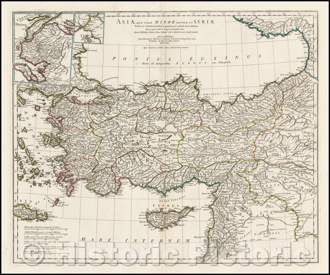 Historic Map - Asiae, quae vulgo Minor Dicitur, et Syriae, Tabula Geographica :: Turkey, Black Sea, Mediterranean Sea, Aegean Sea,Crete, Cyprus,Armenia, 1764 - Vintage Wall Art