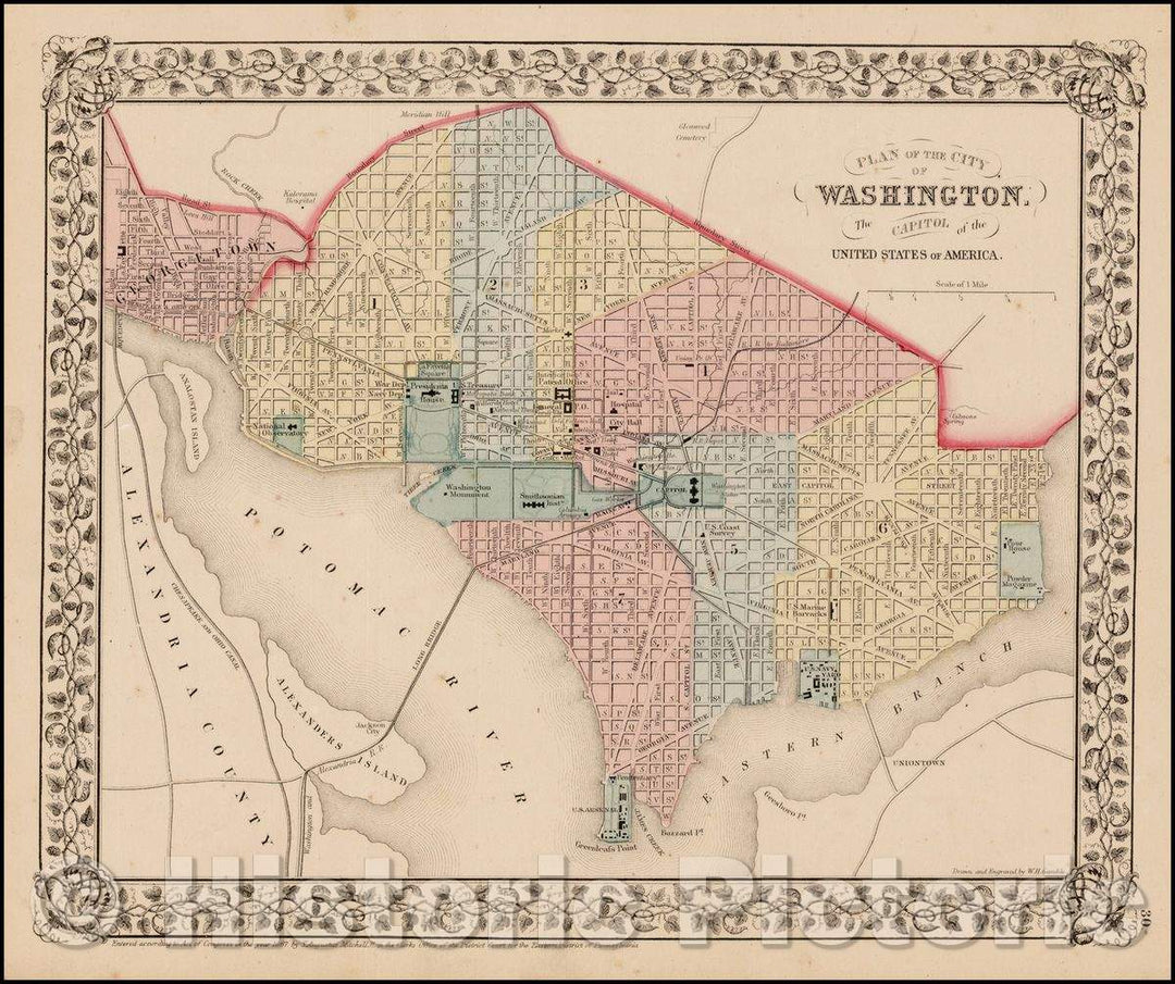 Historic Map - Plan of the City of Washington. The Capitol of the United States of America, 1867, Samuel Augustus Mitchell Jr. v1