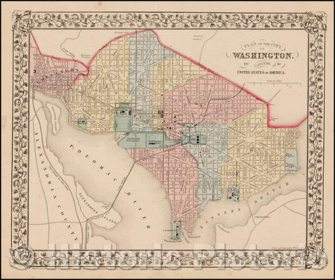 Historic Map - Plan of the City of Washington. The Capitol of the United States of America, 1867, Samuel Augustus Mitchell Jr. v1