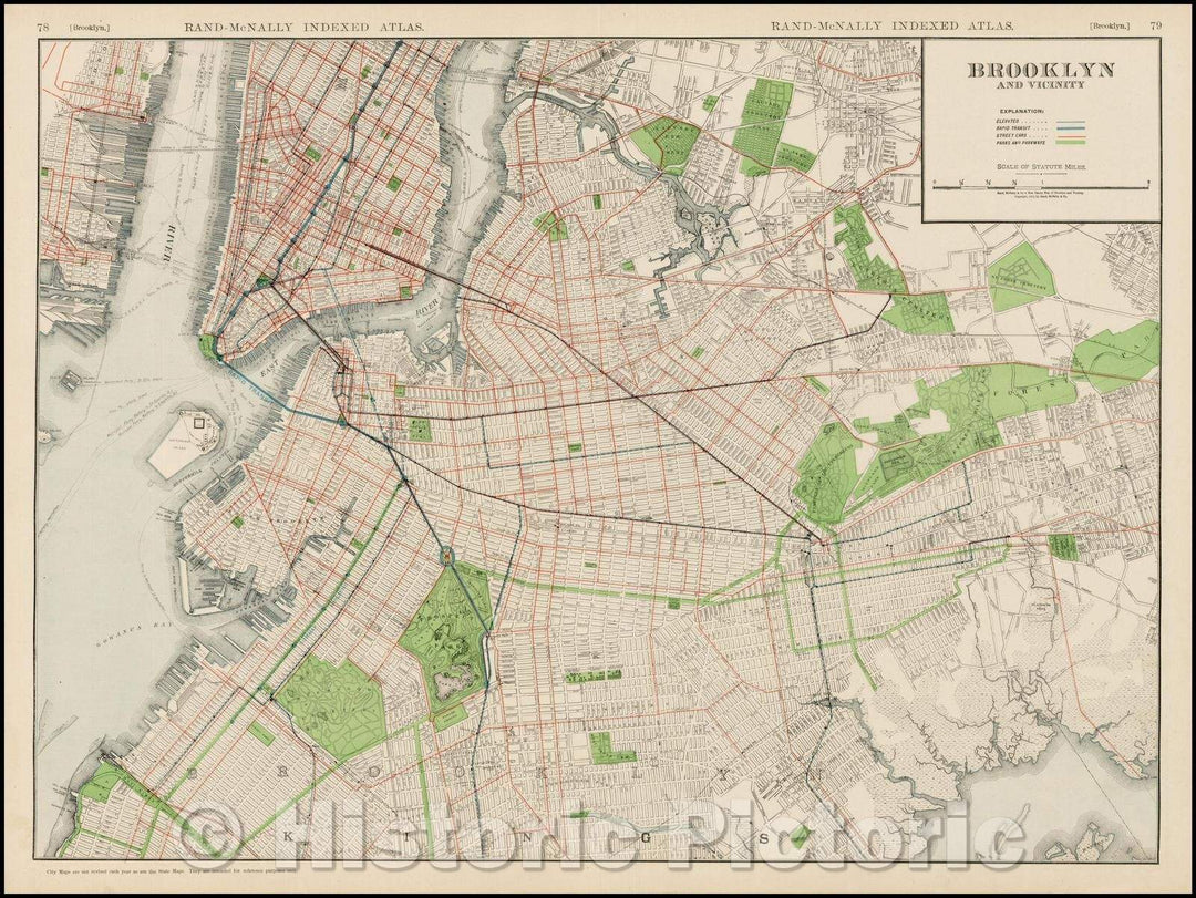 Historic Map - Map of Brooklyn and Vicinity, 1911, Rand McNally & Company - Vintage Wall Art