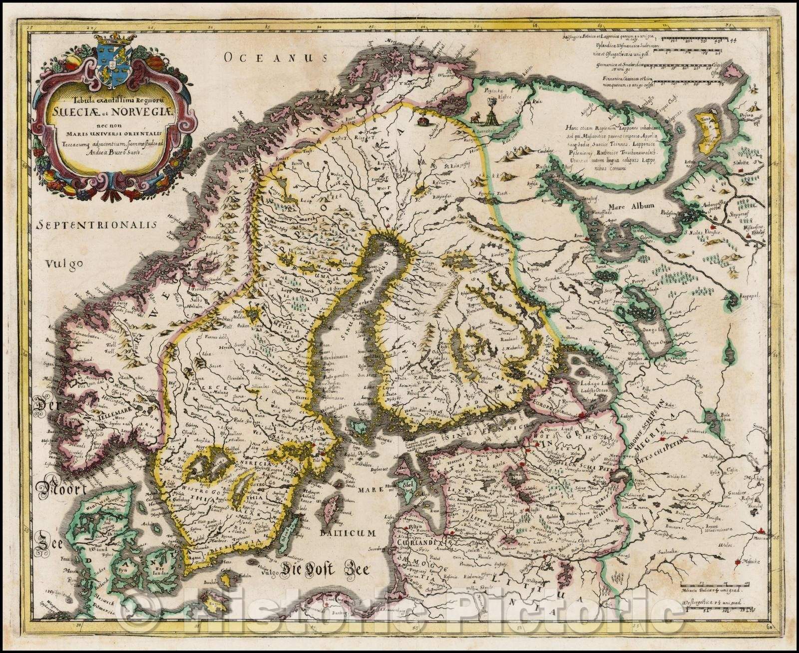 Historic Map - Tabula exactissima Regnoru Sueciae et Norvegiae nec non Maris Universi Orientalis/Map of Scandinavia, earlier Map by Andreas Buraeus, 1640 - Vintage Wall Art