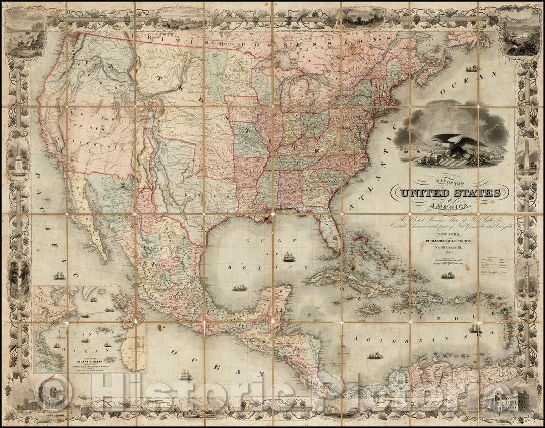 Historic Map - Colton's Map of the United States of America, The British Provinces, Mexico, The West Indies and Central America, 1849, Joseph Hutchins Colton - Vintage Wall Art