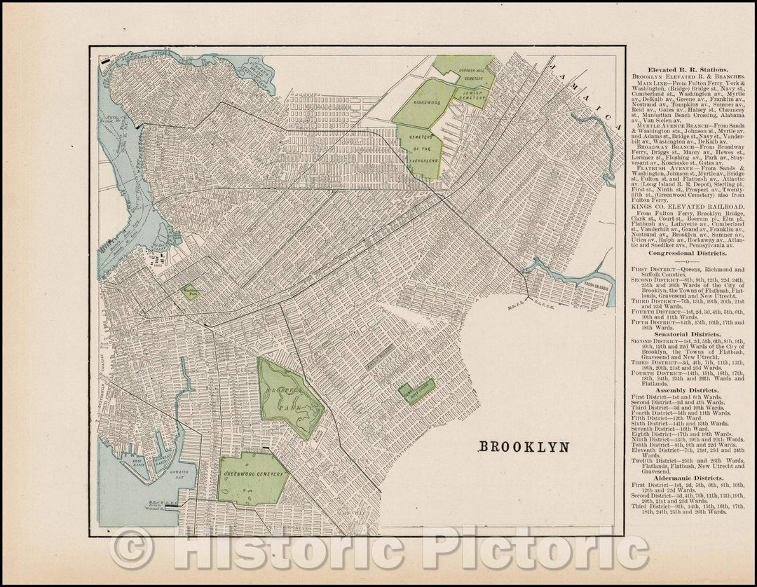 Historic Map - Brooklyn, 1892, George F. Cram - Vintage Wall Art