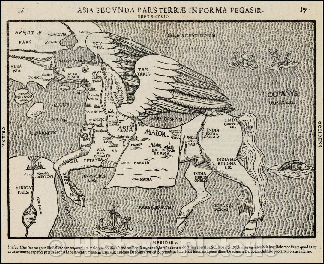 Historic Map - Asia Secunda Pars Terrae in Forma Pegasi Asia in the Form of Pegasus, 1581, Heinrich Bunting v1