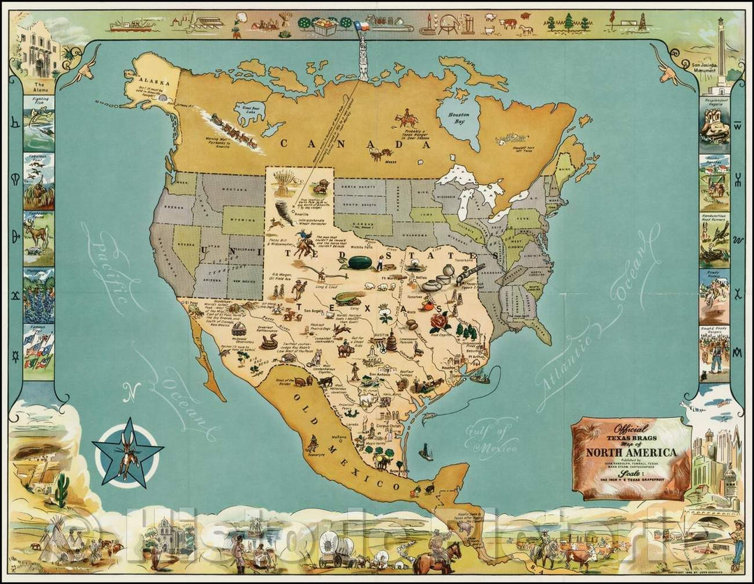 Historic Map - Official Texas Brags Map of North America, 1948, Mark Storm v1