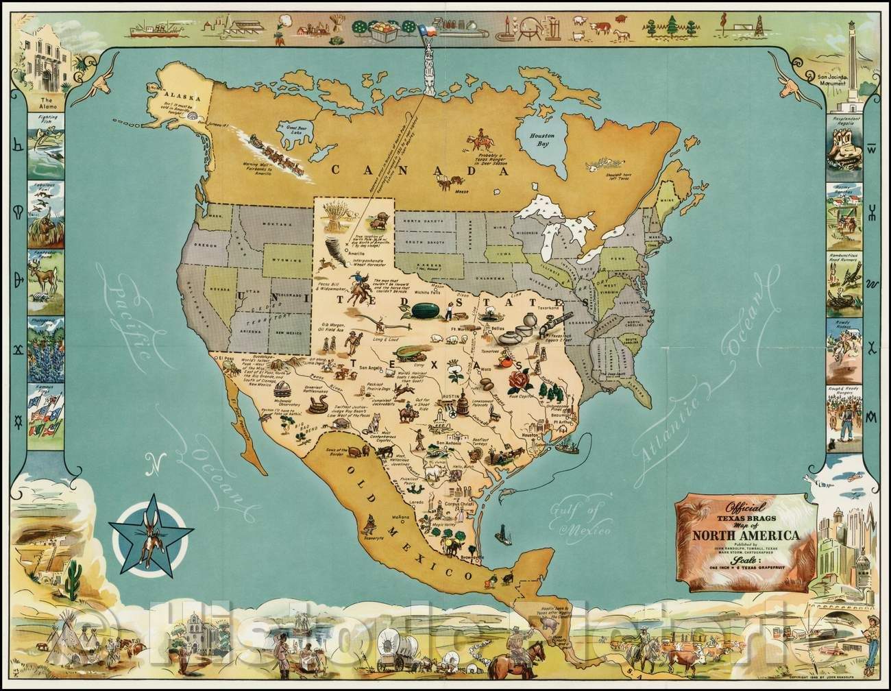 Historic Map - Official Texas Brags Map of North America, 1948, Mark Storm v1