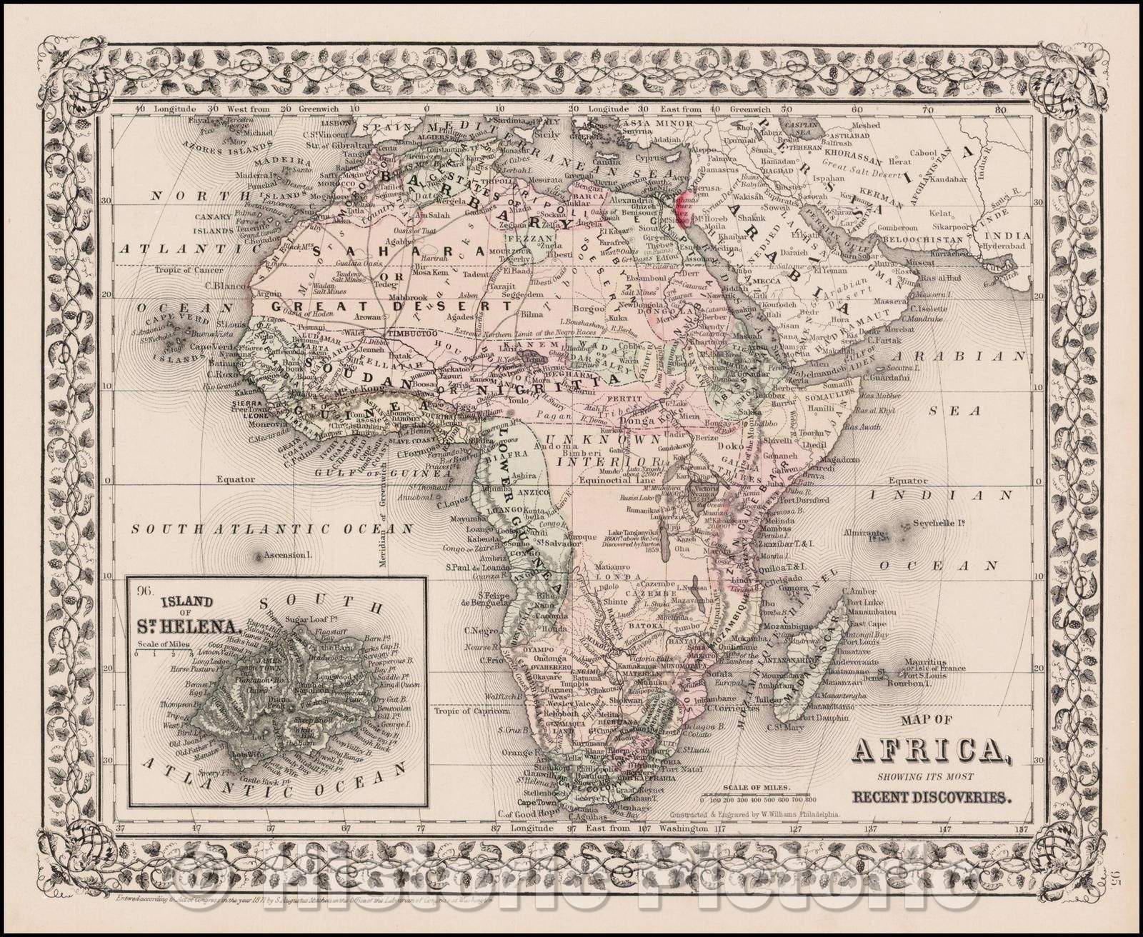 Historic Map - Map of Africa showing Its Most Recent Discoveries, 1872, Samuel Augustus Mitchell Jr. - Vintage Wall Art