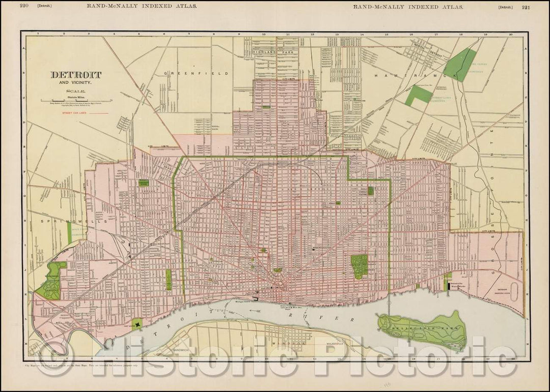 Historic Map - Map of Detroit and Vicinity, 1911, Rand McNally & Company - Vintage Wall Art