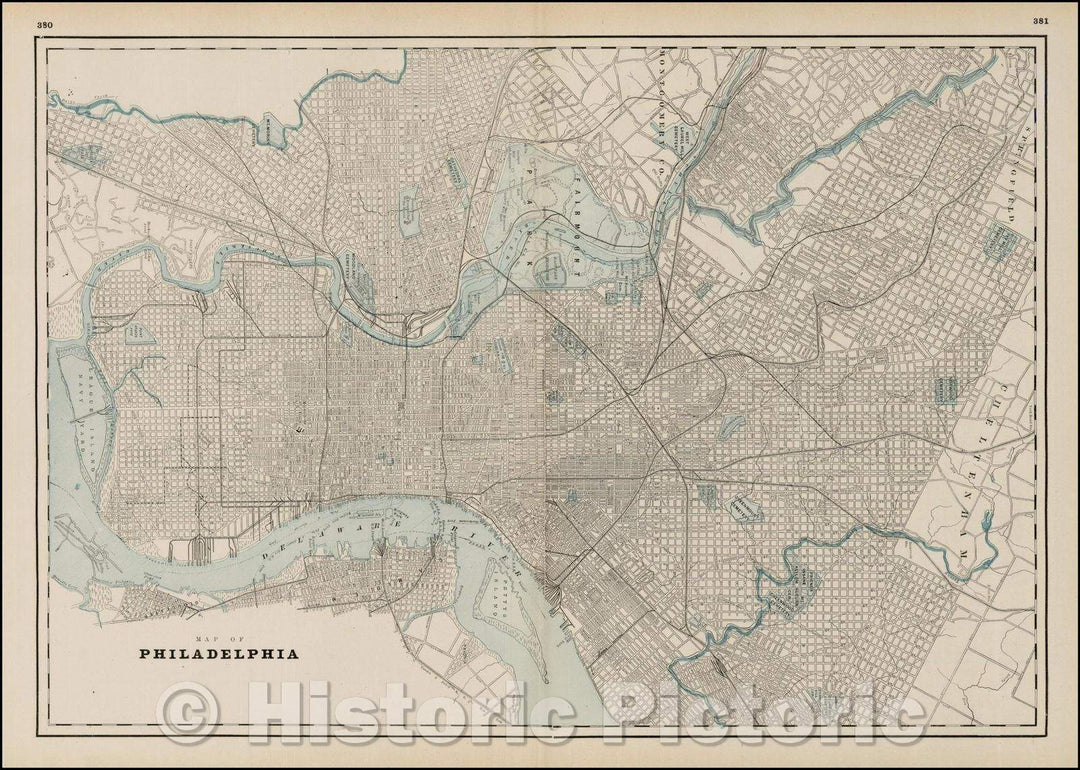 Historic Map - Map of Philadelphia, 1892, George F. Cram - Vintage Wall Art