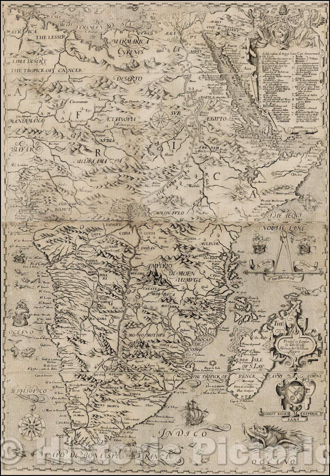 Historic Map - A discription of Aegipt (Egypt) from Cairo, 1598, John Wolfe - Vintage Wall Art