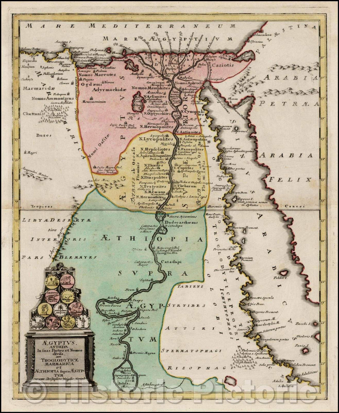 Historic Map - Aegyptus Antiqua In suas Partes et Nomos divisa cum Troglodytice Marmarica et Aethiopia supra Aegyptum, 1718, Christopher Weigel v1