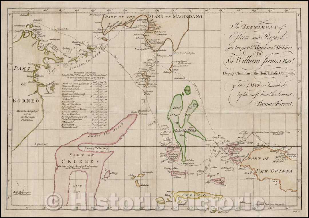 Historic Map - Southeast Asia; New Guinea, Moluccas, Borneo and Southern Mindanao, 1779 - Vintage Wall Art