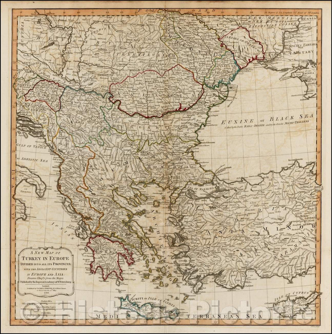 Historic Map - Turkey in Europe Divided into All Its Provinces; With the Adjacent Countries of Europe and Asia, 1794, Richard Holmes Laurie - Vintage Wall Art