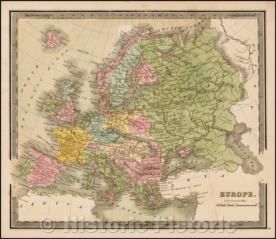 Historic Map - Europe, 1842, Jeremiah Greenleaf - Vintage Wall Art