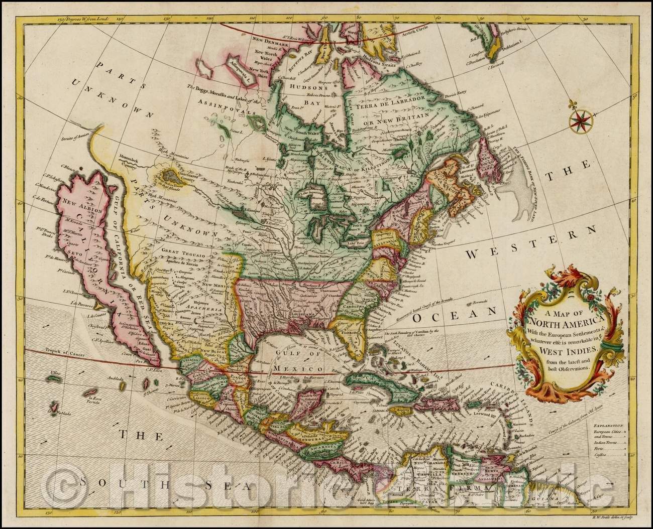 Historic Map - A Map of North America With the European Settlements & whatever else is remarkable in ye West Indies from the latest and best Observations, 1745 v1