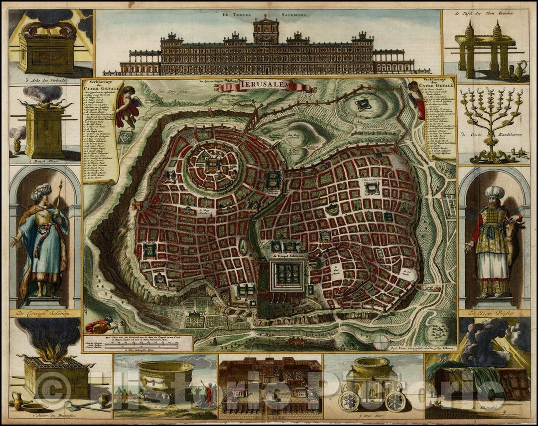 Historic Map - Jerusalem, 1695, Daniel Stoopendahl - Vintage Wall Art