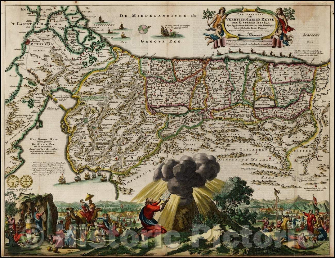 Historic Map - Veertich-iariage Reyse Der Kinderen Israels uyt uyt Egipten, door de Roode-Zee ? Moses' journey from Egypt to Canaan, 1690 v1