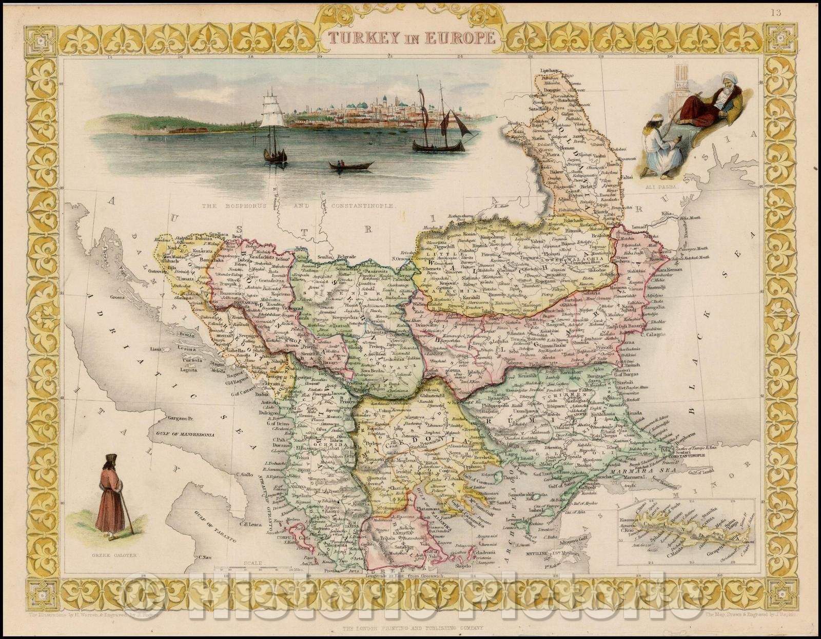 Historic Map - Turkey in Europe, 1851, John Tallis v2