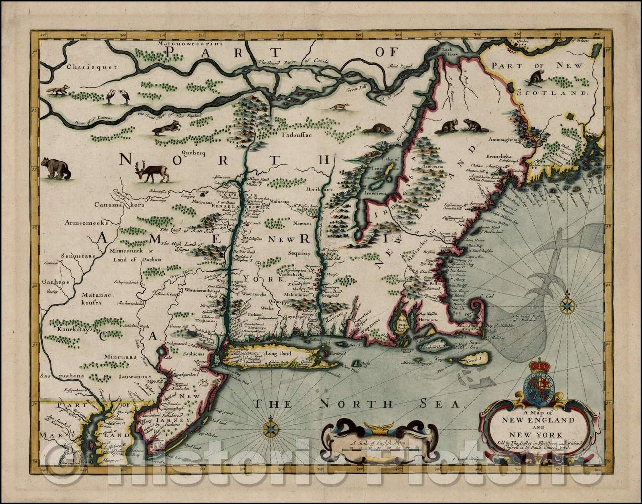 Historic Map - A Map of New England and New York (Rare Separately Issued Example!), 1675, John Speed - Vintage Wall Art