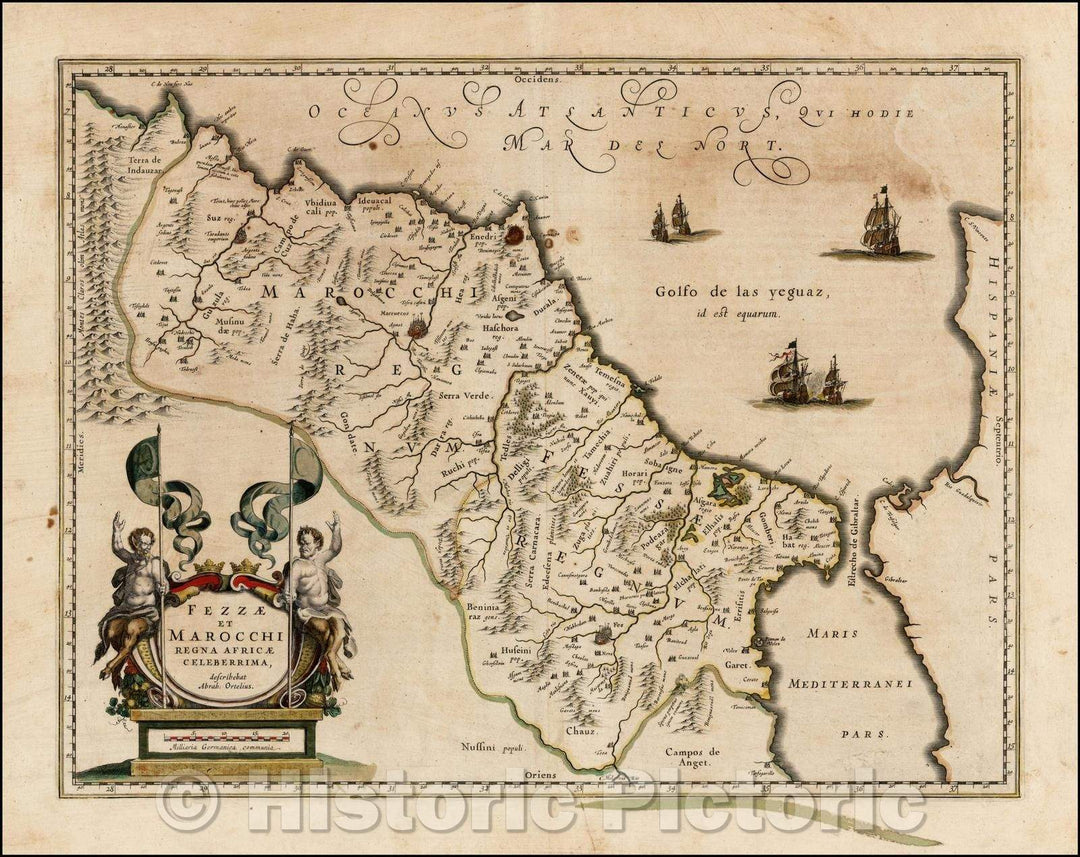 Historic Map - Fezzae et Marocchi Regna Africae Celeberrima, 1640, Willem Janszoon Blaeu - Vintage Wall Art