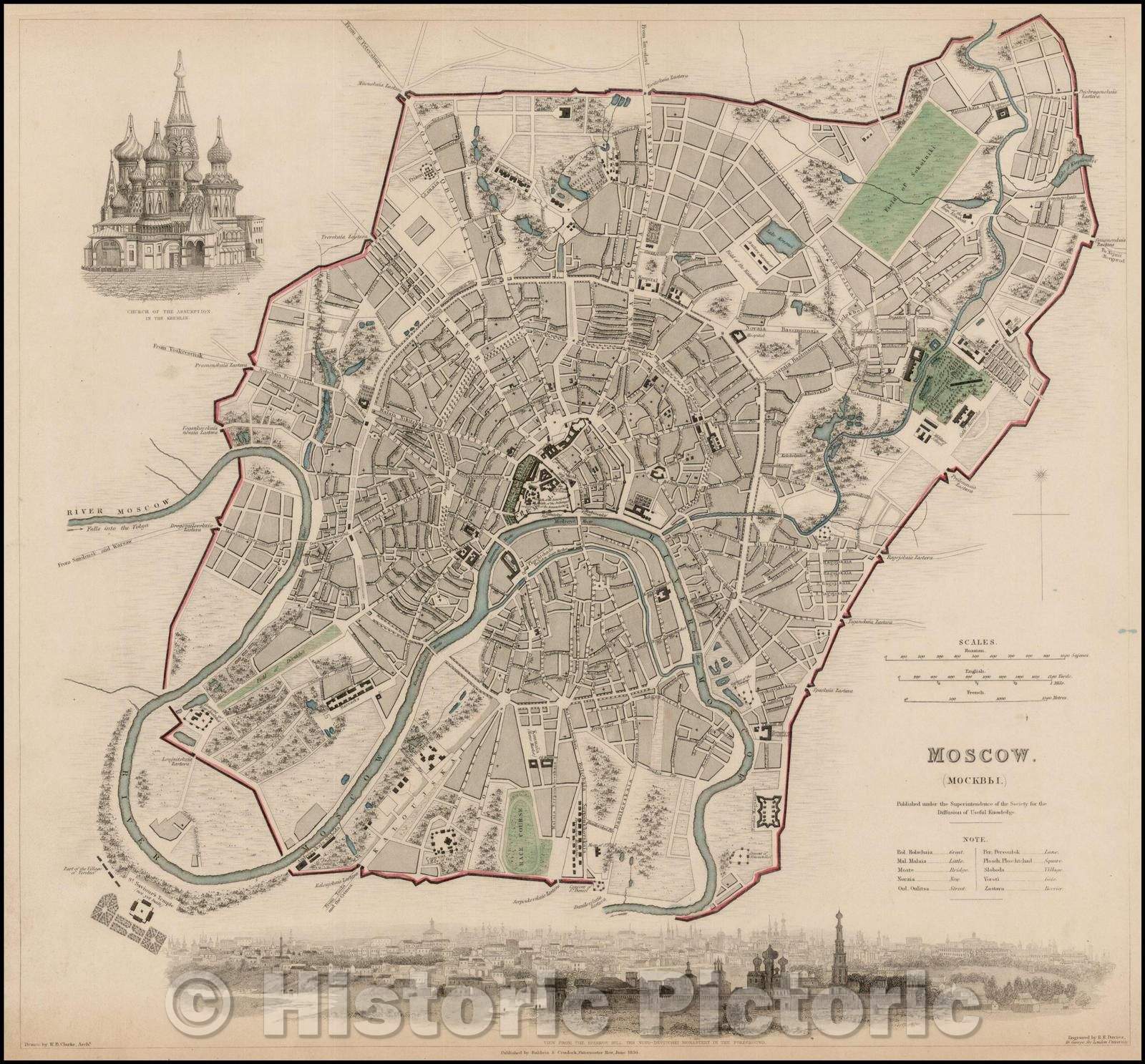 Historic Map - Moscow, Russia, 1836, SDUK v1