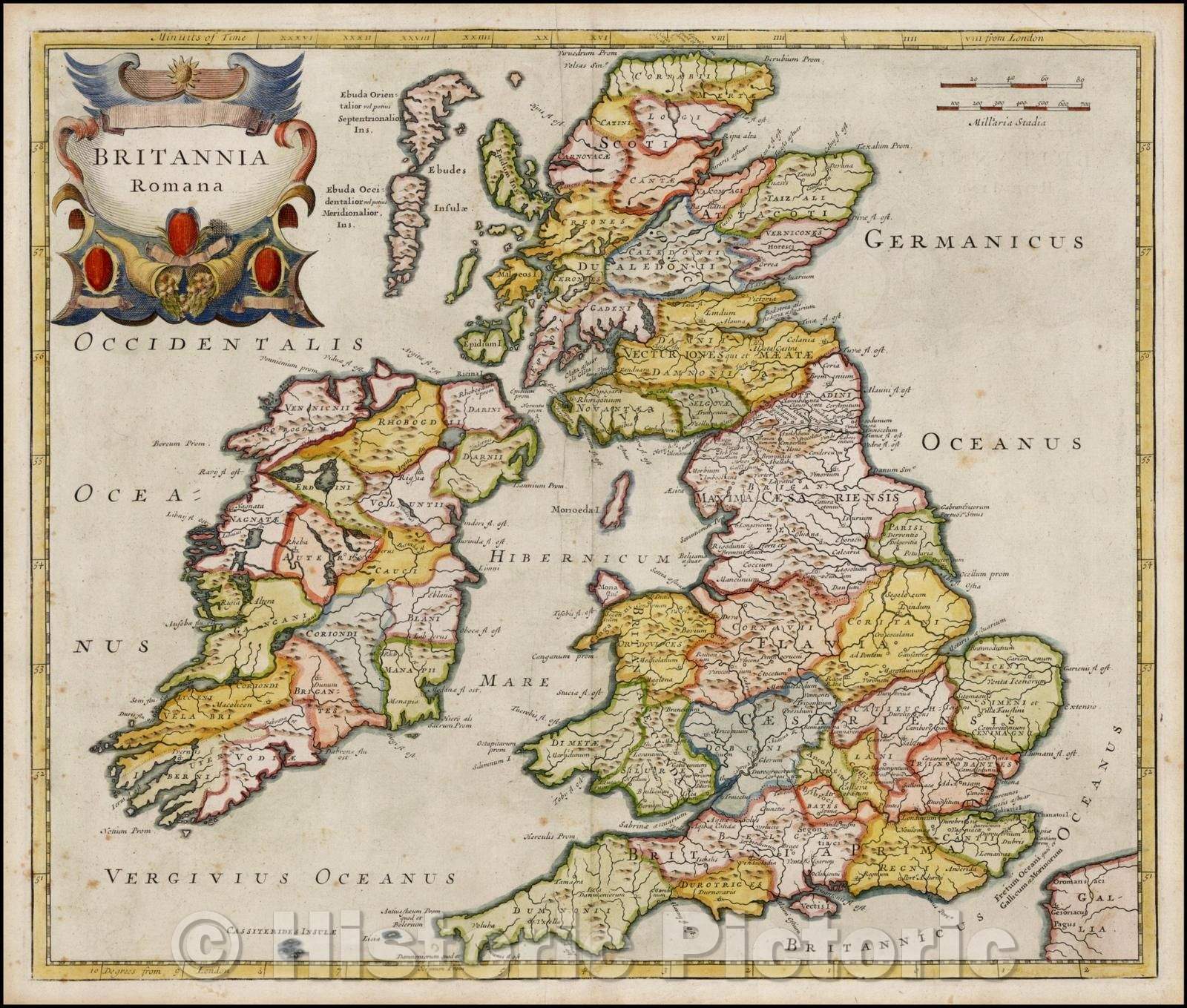 Historic Map - Britannia Romana/Britannia Romanian, 1695, Robert Morden - Vintage Wall Art