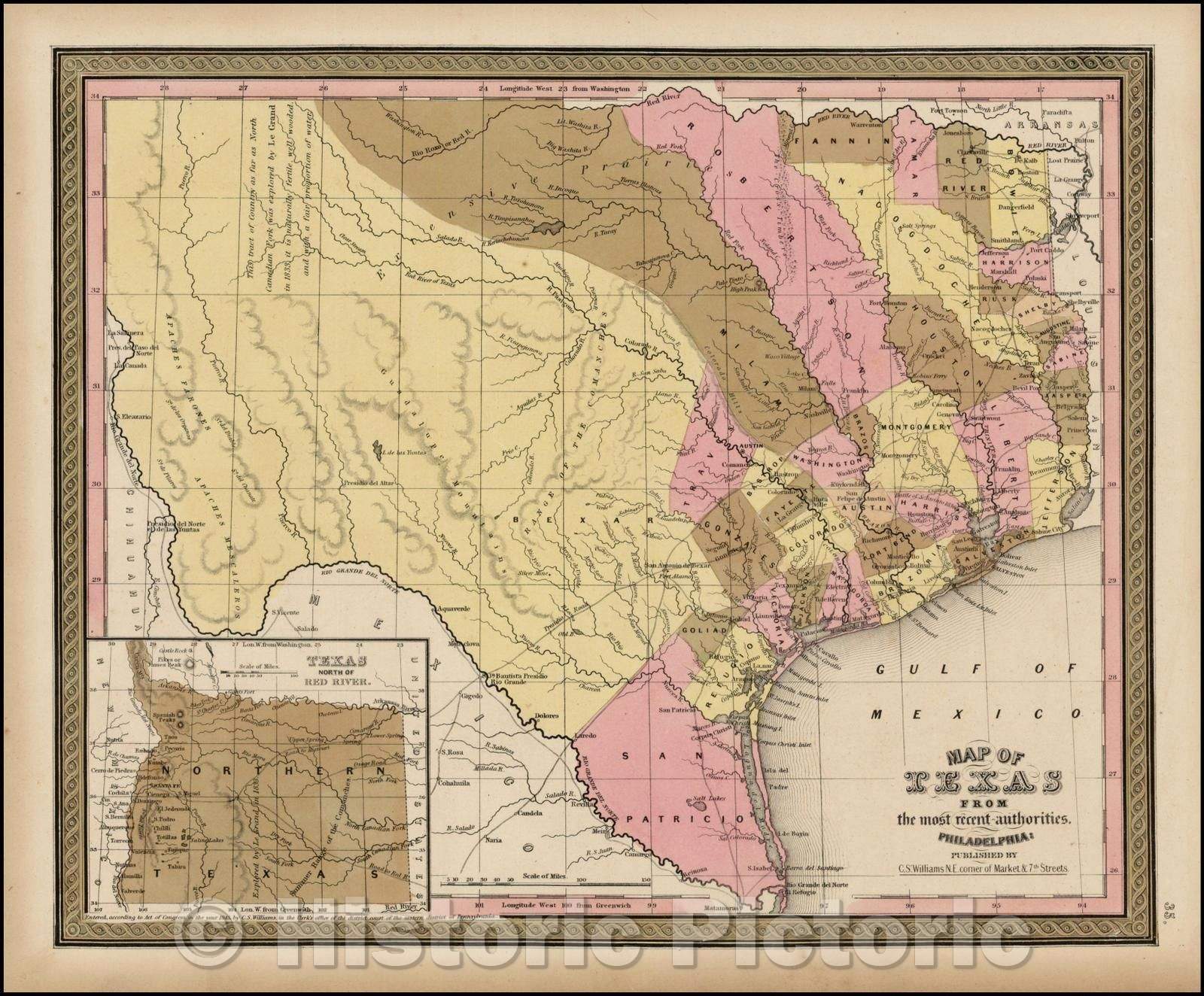 Historic Map - Map of Texas From the most recent authorities, 1845, Henry Schenk Tanner v2