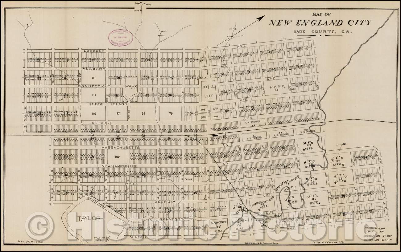 Historic Map - Map of New England City, Dade County, Ga, 1890, New England Company - Vintage Wall Art