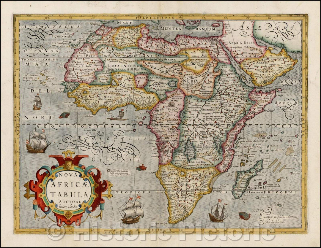 Historic Map - Nova Africae Tabula Auctore Jodoco Hondio, 1606, Jodocus Hondius - Vintage Wall Art