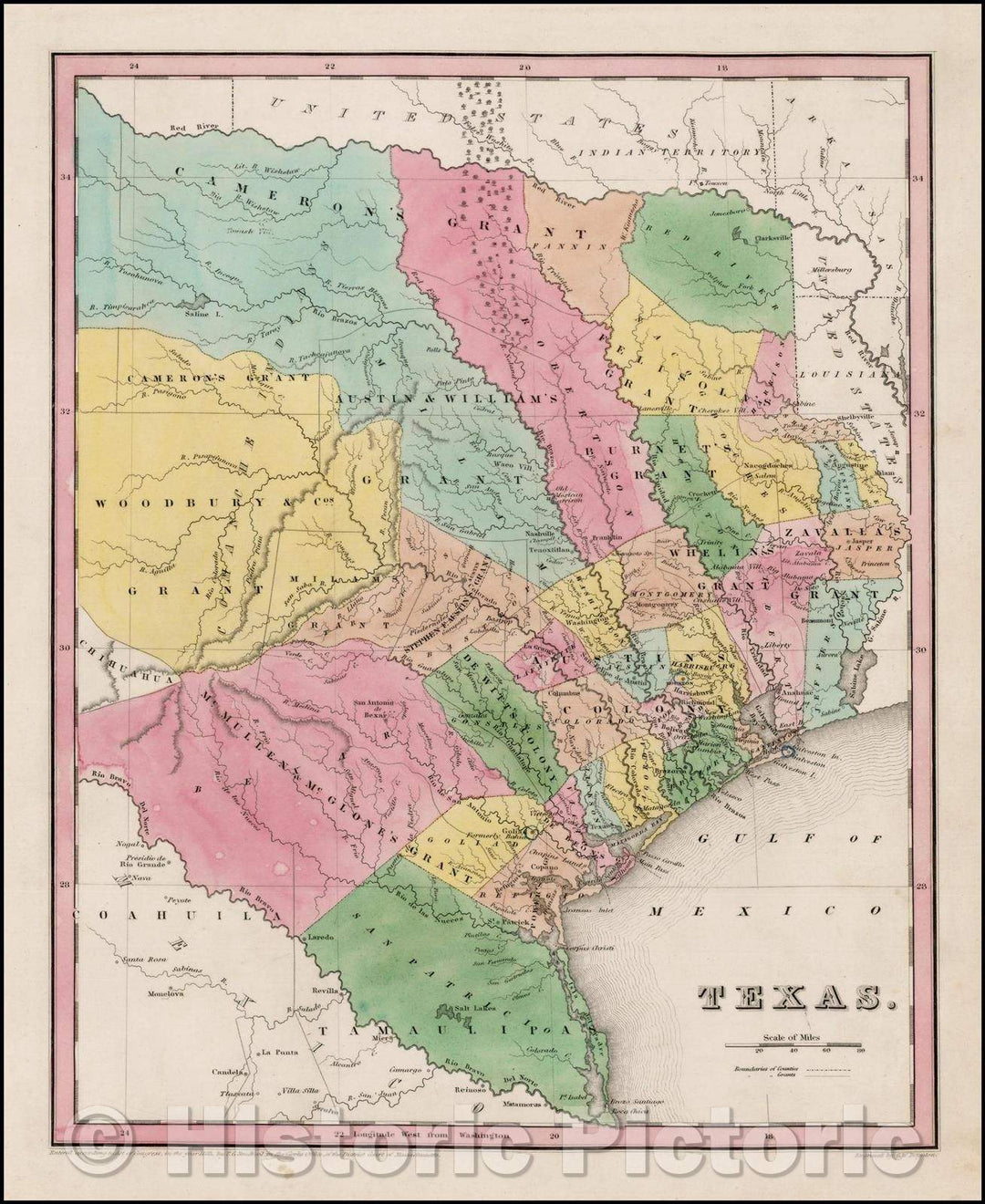 Historic Map - Texas (Republic of Texas), 1838, Thomas Gamaliel Bradford - Vintage Wall Art