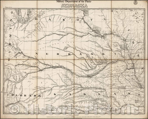 Historic Map - Military Department of the Platte Nebraska, 1872, United States War Dept. - Vintage Wall Art